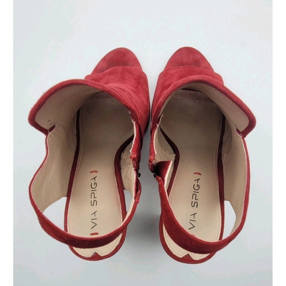 Via Spiga Gaze Red Suede Slingback Booties Block Heel Open Toe Perforated Sz 10 - Picture 6 of 9